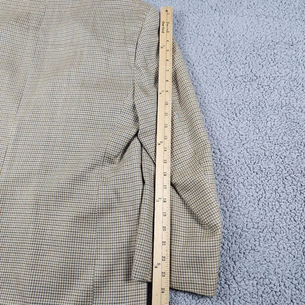 Chaps Sport Coat Blazer Mens 44S Beige Tan Beige Silk Houndstooth Two Button